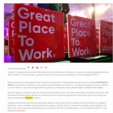 GPTW: Quais são as empresas de tecnologia de Santa Catarina na lista dos melhores locais para trabalhar- SC Inova