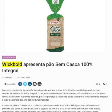 Wickbold apresenta pão Sem Casca 100% Integral- Newtrade