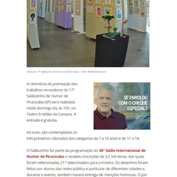 Cerimônia premia trabalhos do Salãozinho de Humor de Piracicaba neste domingo – G1 Piracicaba e Região