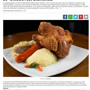 Definidos preços da gastronomia e bebidas da 36ª Oktoberfest Blumenau.- Blog do Jaime