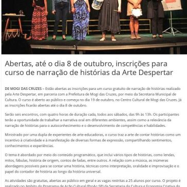 Abertas, até o dia 8 de outubro, inscrições para curso de narração de histórias da Arte Despertar- Correio Independente