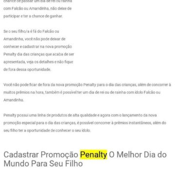 Cadastrar Promoção Penalty Dia das Crianças com Falcão ou Amandinha- Cadastrar na Promoção