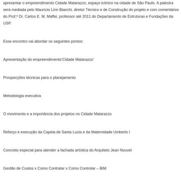 Cidade Matarazzo é tema de evento no Instituto de Engenharia- Porto Gente