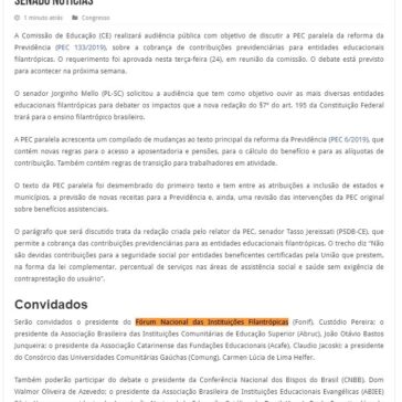CE discutirá o impacto da PEC paralela para o ensino filantrópico — Senado Notícias – Portal do Magistrado
