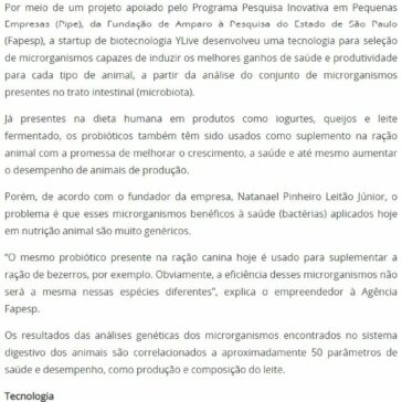 Fapesp: Startup desenvolve probióticos segmentados para nutrição animal- Investe São Paulo