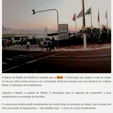 Nestlé de Marília vendida? Empresa acusa onda de boatos na cidade – Giro Marília