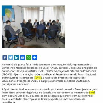 CNBB pede supressão de texto que propõe o fim de imunidade a filantrópicas na PEC 6/2019 – FEMIPA