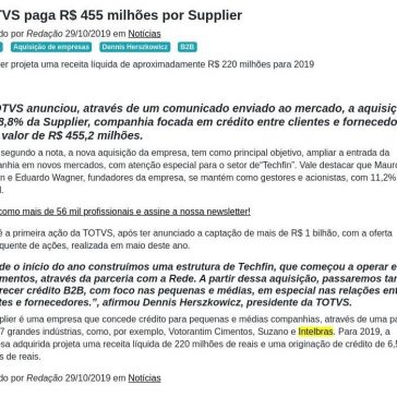 TOTVS paga R$ 455 milhões por Supplier -Portal ERP