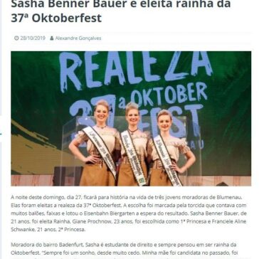 Sasha Benner Bauer é eleita rainha da 37ª Oktoberfest -Informe Blumenau