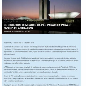 CE DISCUTIRÁ O IMPACTO DA PEC PARALELA PARA O ENSINO FILANTRÓPICO – Agenparl