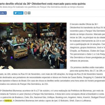 Quarto desfile oficial da 36ª Oktoberfest está marcado para esta quinta Desfile desta terça foi realizado nos pavilhões do Parque Vila Germânica devido- Prefeitura de Blumenau/SC