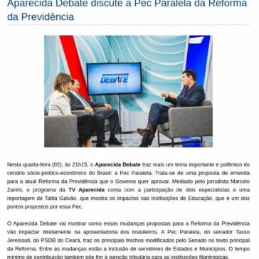 Aparecida Debate discute a Pec Paralela da Reforma da Previdência – Noticias da Tv Brasileira