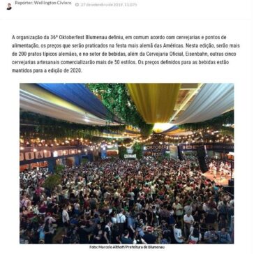 Confira preços da gastronomia e bebidas da 36ª Oktoberfest Blumenau- Nw Blumenau