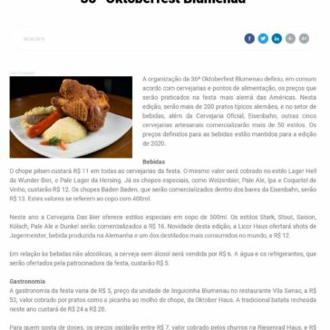 Definidos preços da gastronomia e bebidas da 36ª Oktoberfest Blumenau- Santa Catarina News