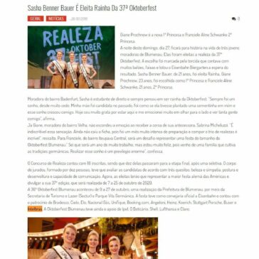 Sasha Benner Bauer é eleita rainha da 37ª Oktoberfest -Vale Mais Notícias