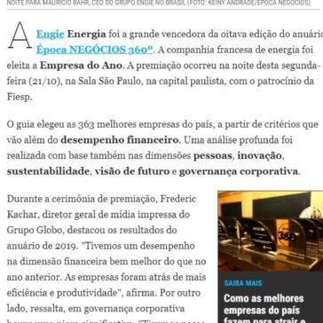 Época NEGÓCIOS 360° elege Engie a Empresa do Ano- Época Negócios (Online)