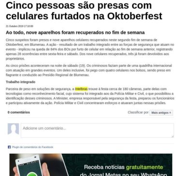 Cinco pessoas são presas com celulares furtados na Oktoberfest- Jornal Metas