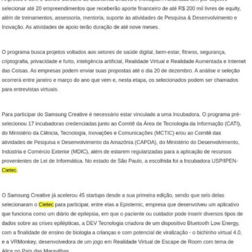 Cietec busca startups para o Samsung Creative Startups- Porto Gente