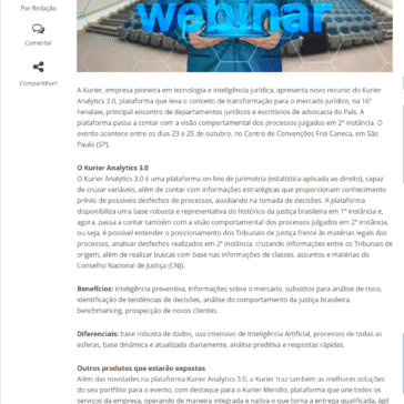 Kurier apresenta nova funcionalidade do Kurier Analytics 3.0 na Fenalaw – Inforchannel