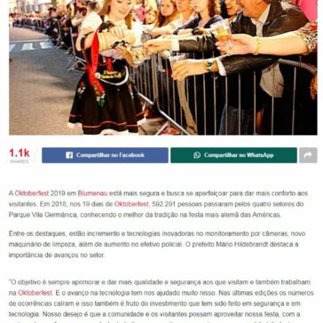 Oktoberfest 2019 em Blumenau com mais limpeza e segurança- SC 24 Horas
