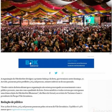 Oktoberfest Blumenau registra público e vendas menores do que na última edição- O Município Blumenau
