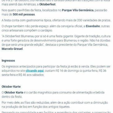 Noticenter – De 9 a 27 de outubro, Blumenau celebra mais uma edição da Oktoberfest- Noticenter