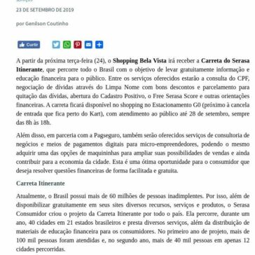 Shopping Bela Vista recebe Carreta Serasa na próxima terça-feira (24) – Dois Terços