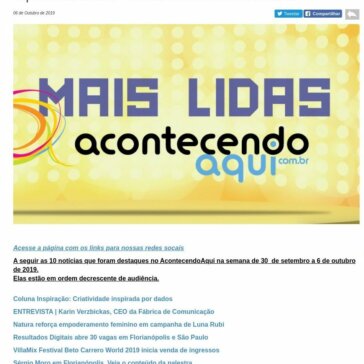 Top Ten da semana – 20 de setembro a 6 de outubro- Acontecendo Aqui