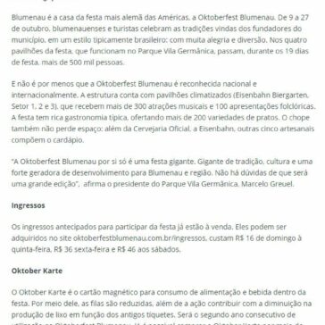 Fique por dentro da 36ª Oktoberfest Blumenau- Informe Blumenau