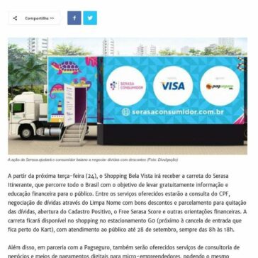 Shopping Bela Vista recebe carreta Serasa na próxima terça-feira – Bahia de Valor