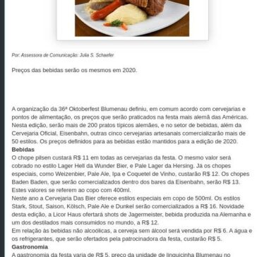 Definidos preços da gastronomia e bebidas da 36ª Oktoberfest Blumenau- Curtindo Blumenau