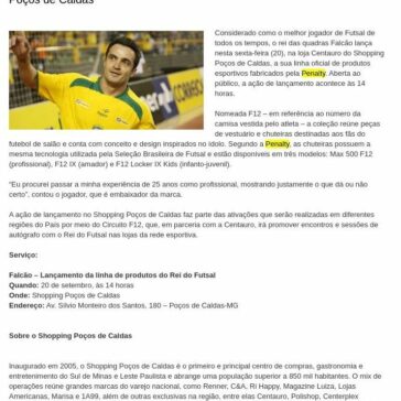 Rei do Futsal, Falcão lança linha de produtos na Centauro do Shopping Poços de Caldas- Descubra Poços de Caldas