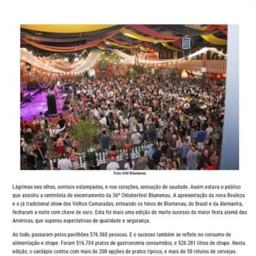 36ª Oktoberfest Blumenau chega ao fim superando expectativas de qualidade e segurança- Nw Blumenau
