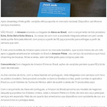 Amazon lança no Brasil assistente de voz Alexa falando em português- A Notícia
