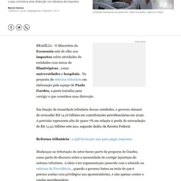Reforma tributária: equipe de Paulo Guedes mira na isenção fiscal de filantrópicas – O Globo (On-line)
