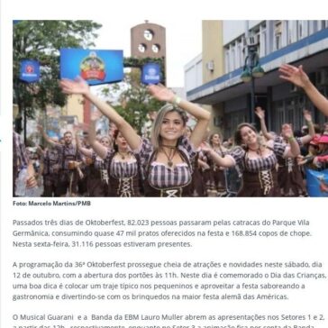 Primeiro sábado da 36ª Oktoberfest com desfile e muitas atrações- Informe Blumenau