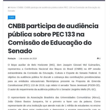 CNBB participa de audiência pública sobre PEC 133 na Comissão de Educação do Senado