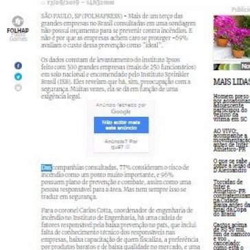Um terço das grandes empresas não prevê orçamento contra incêndio, mostra sondage- Zero Hora (On-line)