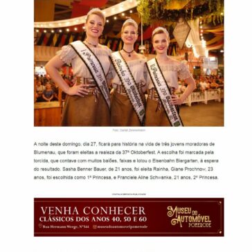 Sasha Benner Bauer é eleita rainha da 37ª Oktoberfest -Jornal de Pomerode