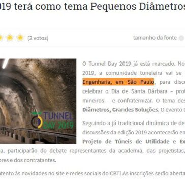 Tunnel Day 2019 terá como tema Pequenos Diâmetros, Grandes Soluções- Comitê Brasileiro de Túneis