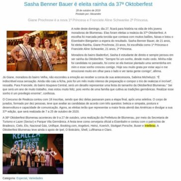 Sasha Benner Bauer é eleita rainha da 37ª Oktoberfest -Vale SC