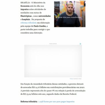 Reforma tributária: equipe de Paulo Guedes quer rever isenção fiscal de entidades filantrópicas – O Globo (On-line)