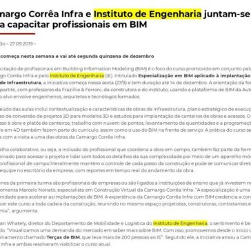 Camargo Corrêa Infra e Instituto de Engenharia juntam-se para capacitar profissionais em BIM- InfraRoi