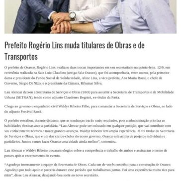 Prefeito Rogério Lins muda titulares de Obras e de Transportes- Jornal Imprensa Regional