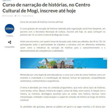 Curso de narração de histórias, no Centro Cultural de Mogi, inscreve até hoje- O Diário de Mogi (On-line)