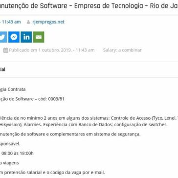 Técnico de manutenção de Software – Empresa de Tecnologia – Rio de Janeiro – RJ EMPREGOS