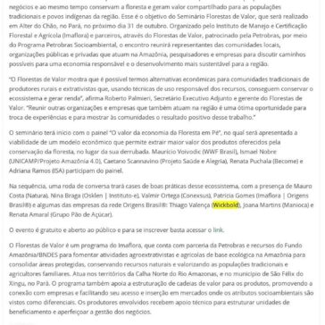 Economia da floresta em pé é tema de seminário na Amazônia- Amazônia (On-line)