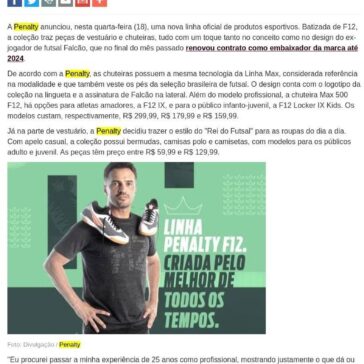 Penalty lança F12, linha de vestuário e chuteiras de Falcão- Máquina do Esporte