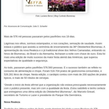 36ª Oktoberfest Blumenau chega ao fim superando expectativas de qualidade e segurança- Curtindo Blumenau