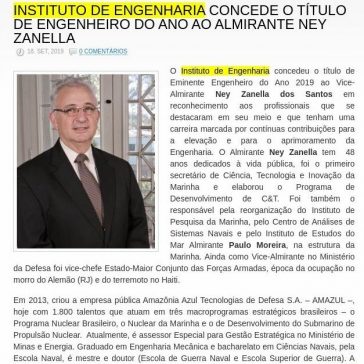 INSTITUTO DE ENGENHARIA CONCEDE O TÍTULO DE ENGENHEIRO DO ANO AO ALMIRANTE NEY ZANELLA- Petronotícias